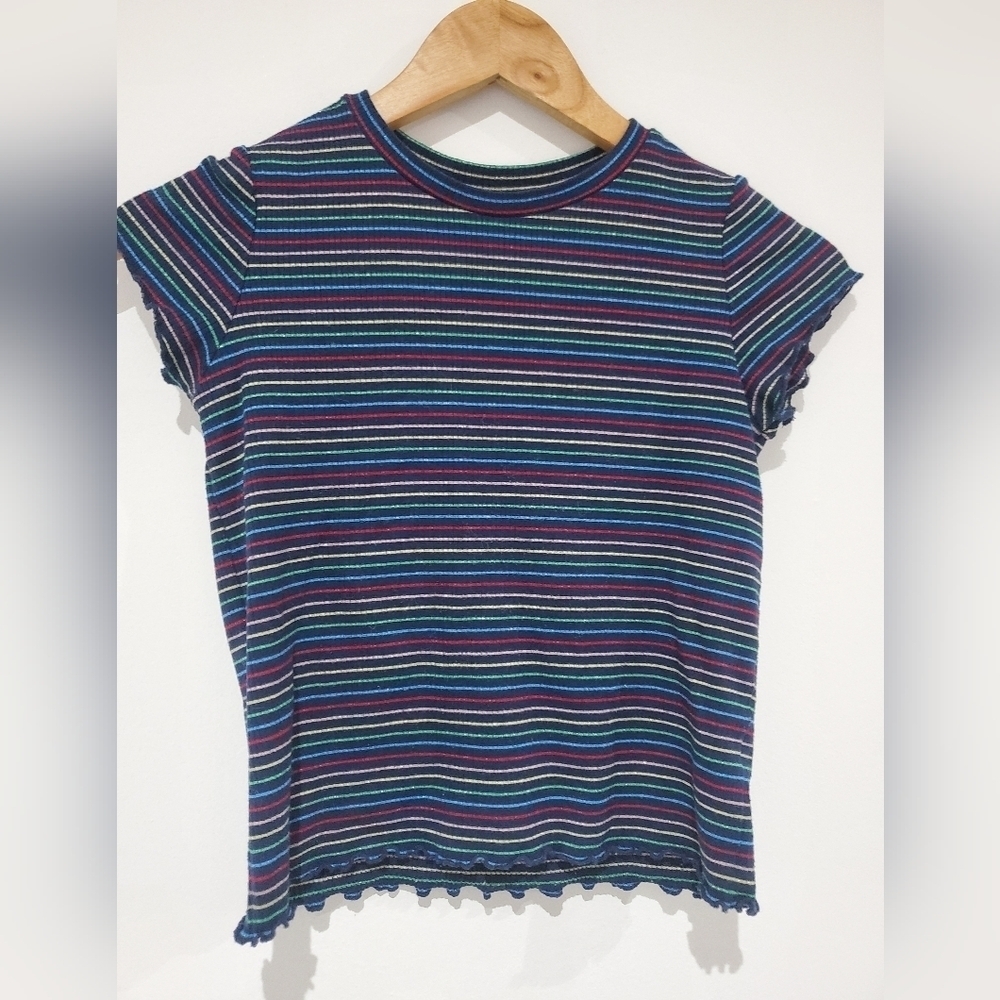 ⚡️3 for 15⚡️ Gymboree navy sparkle rainbow fitted tshirt size 7-8